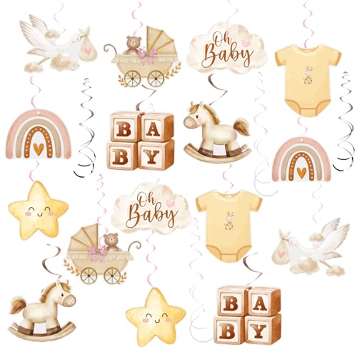 BETESSIN 16pcs Decoración Baby Shower Niña, Guirnalda Colgante Remolinos de Recién Nacida, Adorno Serpentina Colgante Espiral Hogar Techo Ventana Pared Restaurante de Baby Shower Nacimiento