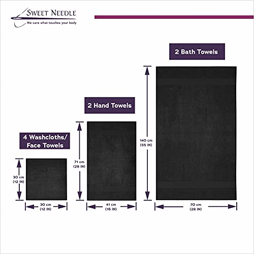 Supreme Premium Cotton Luxury Towels Set by Sweet Needle, Black, 2 Bath Towel, 2 Hand and 4 Wash/Face, 500 GSM - Image 3