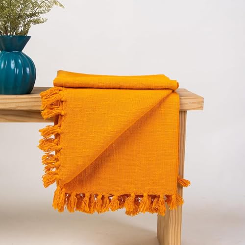 Image of Handmade Jute Cotton Sofa Throw Blanket 50x60 Inch Solid Soft for Couch, Living Room, Bed Reversible and Breathable (Orange)