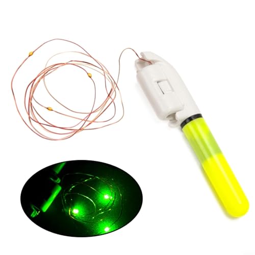 BildeeMait Luz LED hermética para caña de pescar, pesca nocturna, flotador electrónico seguro a presión, brillo verde y blanco (3 luces)