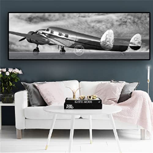 Affiches et impressions avion peinture murale photo abstrait noir et blanc 50x150cm