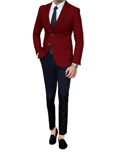 Ulnomio Men's Houndstooth Blazer Two Buttons Notch Lapel Jacket Wedding Office Suit Coat
