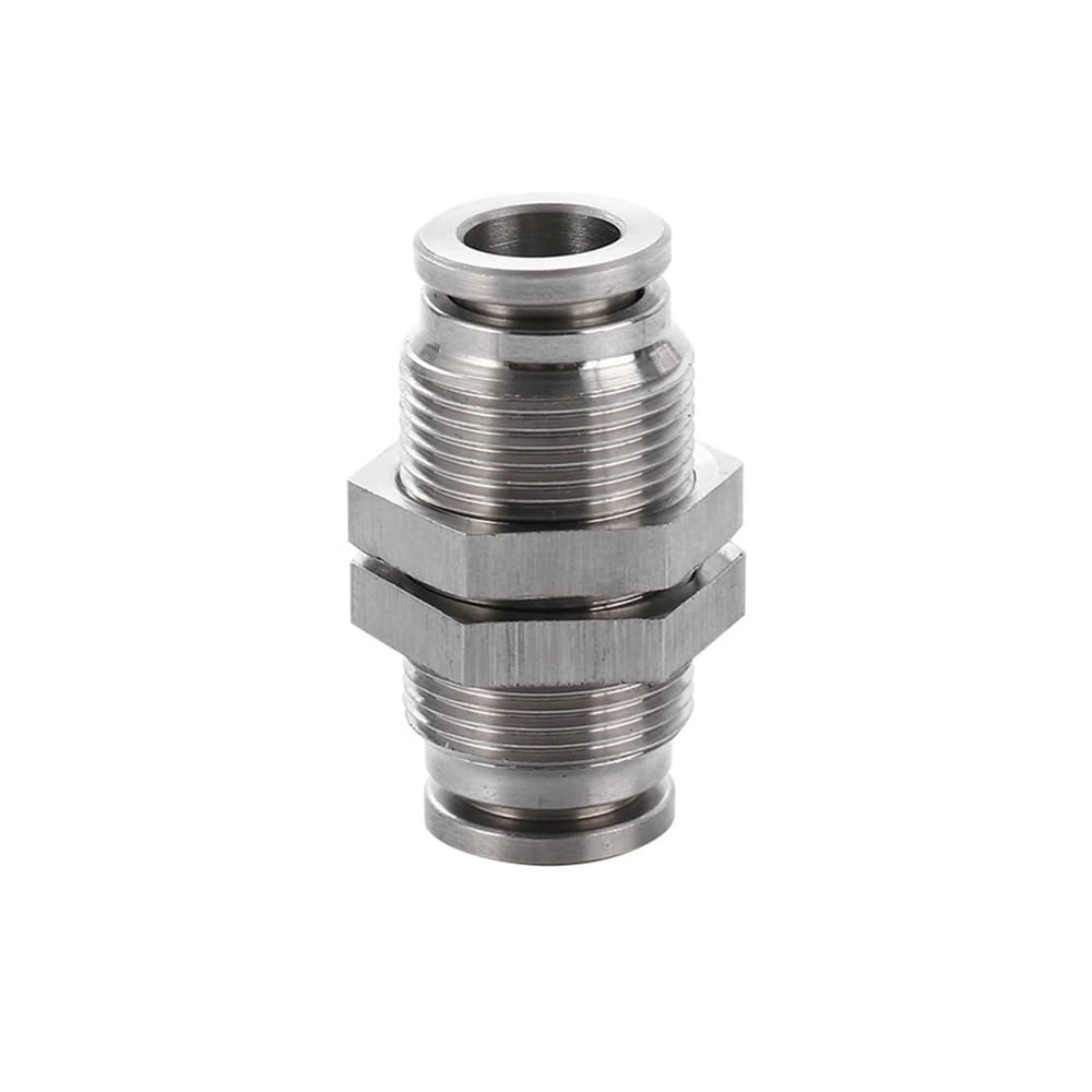 PIUHRKLEVD Pneumatic PM Straight Bulkhead Union Pipe Connector 4-12mm OD Air Hose 304 Stainless Steel Push In Quick Air Fitting Plumbing (6mm)