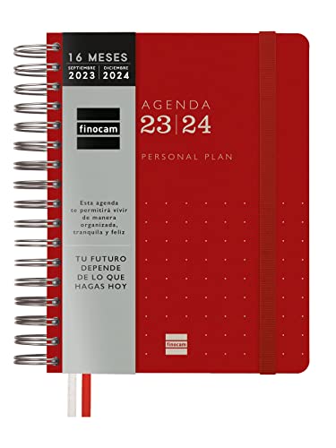 Finocam - Agenda Tempus 16 Meses 2023 2024 Semana Vista Vertical Septiembre 2023 - Diciembre 2024 (16 Meses) Rojo Español