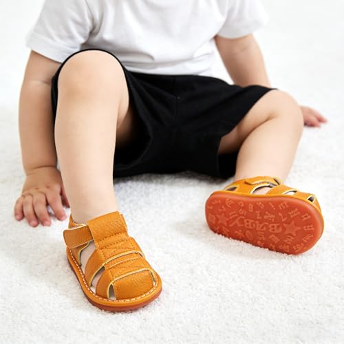 Image of SOFMUO Baby Boys Girls Squeaky Sandals Non-Slip Soft Rubber Sole Closed Toe Infant Summer Outdoor Shoes Toddler First Walkers