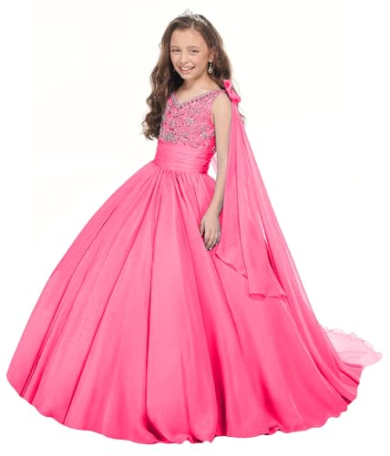 Image of M_RAC Girls V Neck Pageant Dress Chiffon Princess Birthday Party Dresses Formal Ball Gowns with Flowy Cape PA004