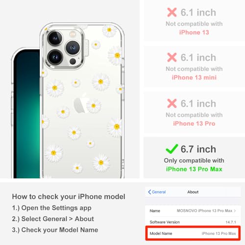 Image of MOSNOVO Compatible with iPhone 13 Pro Max Case, Cute Daisy for Girl Women [ Buffertechaa€ž¢ Shockproof ] Transparent TPU Bumper Clear Phone Case Cover Designed for iPhone 13 Pro Max 6.7 Inch
