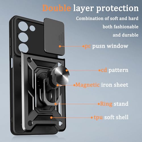 Image of Casodon Heavy Duty Back Case Cover for Redmi 15 5G, Shockproof Redmi 15 Back Cover, Ring Case with Kickstand and Camera Protection Shutter - Black