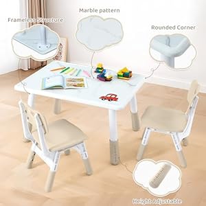 Toddler table and 2 chairs set height adjustable kids table and chair set 315l x 236w marble pattern graffiti desktop children multi activity table for homedaycareclassroom  urban country home decor