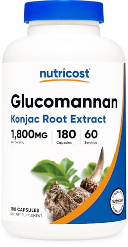 Nutricost Glucomannan 1 800mg Per Serving 180 Capsules - Natural Fiber Source Non-GMO Gluten Free
