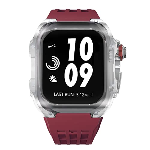Funda de reloj de lujo transparente con correa de goma para Apple Watch de 45 mm 2