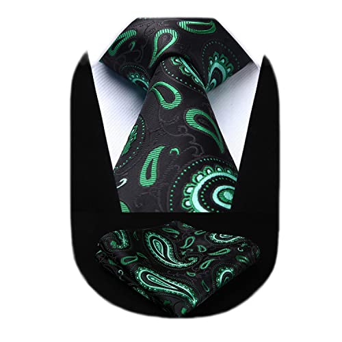 Image of HISDERN Ties for Men Paisley Tie and Pocket Square Woven Classic Floral Mens Ties Handkerchief Set Wedding Party Necktie
