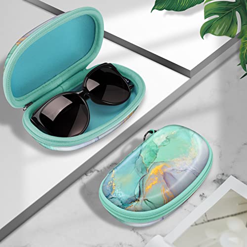 Fintie Sunglasses Case With Carabiner, Hard Shell Shockproof Sport Glasses Case Travel Zipper Eyeglasses Case, Emerald Marble #TOP3