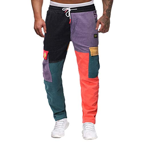 Salopette en Velours CôTelé pour Hommes,Homme Pantalon Cargo Sport Jogging Pantalons Multi Poches Ceinture ÉLastique Casual Activewear Long Pants(Multi Color,M) Cover