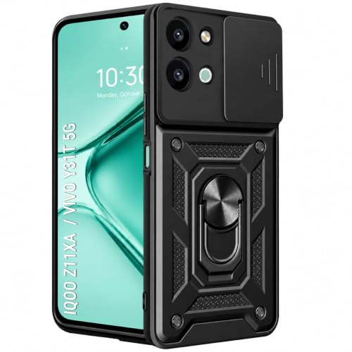 Image of TheGiftKart Tough Armor Bumper Back Cover Case for iQOO Z11xa 5G / Vivo Y31t 5G | Sliding Camera Cover, Kickstand & Ring Holder | 360 Degree Protection Back Cover Case (PC & TPU, Black)