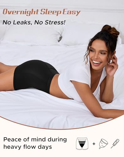 INNERSY Period Boxer for Women High Waisted Leak Proof Postpartm Menstrual Mesh BoyShorts Panties Underwear 3-Pack4
