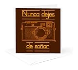 3dRose Greeting Card - Picture of a Brown Rangefinder Camera Nunca dejes de soñar - photo Illustrations Rangefinder Camera