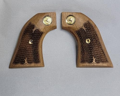 Colt Peacemaker Walnut Grips with Checkering Pattern and Gold Medallion