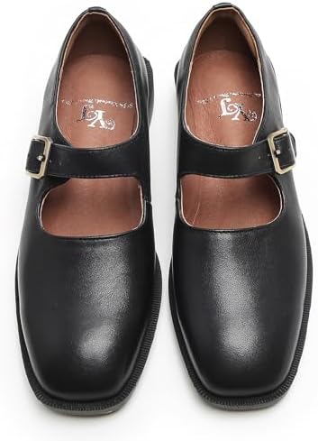 Amazon.com | Women's Leather Mary Jane Flats Square Toe