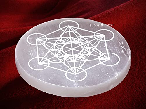 Image of Crystal Heaven Certified Selenite Charging Plate,3 Inch Engraved Metatron Cube Selenite Plate For Crystal Cleansing Re-Energy Work,Meditation And Pooja
