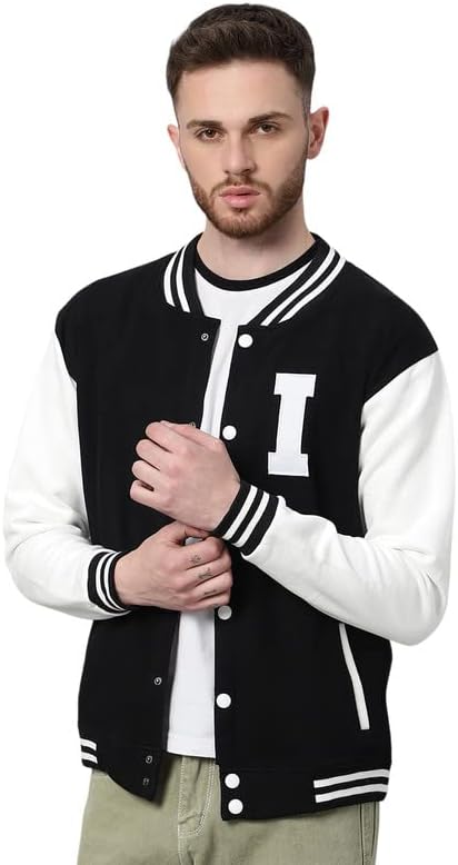 BE SAVAGEMen's Cotton Blend Standard Length Varsity Jacket