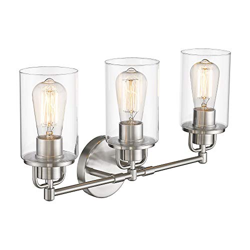 FEMILA Wall Vanity Light Fixture, 3-Light Vintage Bathroom Lighting Over Mirror, Brushed Nickel Finish with Clear Glass Shade, 4FH06-3W BN