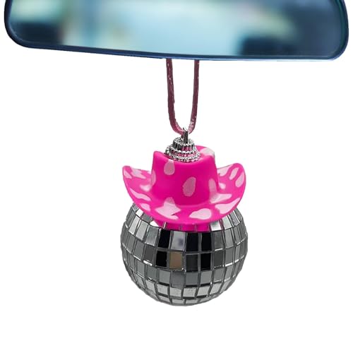 de espejo de coche de bola de discoteca - brillante decoración en la parte posterior, interior bling | bola de colgante con diseño de sombrero de , accesorios de espejo