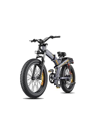 ENGWE X24 Bicicleta Eléctrica Plegable con 24' x 4.0 Fat Tire Batería Dual Extraíble 48V19.2AH/10AH Kilometraje 150 km, 3 Suspensión Triple Shimano 8-Velocidades Ebike Todo Terreno, Gris