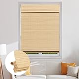 SEEYE Cordless Bamboo Roman Shades, Blackout Natural Bamboo Blinds for Indoor Windows, Roll Up Blind Privacy Shade for Home, Office, Door, UV Resistant & Easy to Install, 20' W x 64' H, Natural