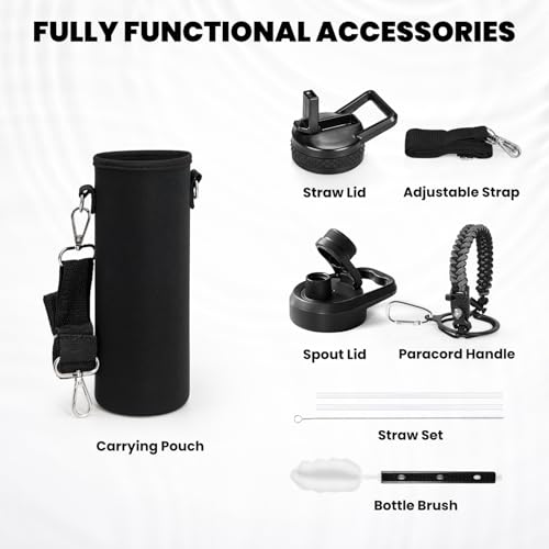Image of RAYMYLO Insulated Water Bottle 20 oz, Triple Wall Vacuum Stainless Steel (Cold for 24Hrs, Hot for 12Hrs), Leak Proof & Non-BPA, Modern Water Bottle Jug for School with Straw Spout Lids
