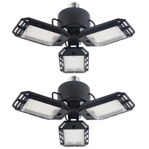 Luces de techo LED para garaje E27 pack de 2 bombillas de 3 paneles ajustables para sótano 3