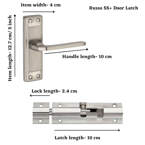 Image of SARDAR Russo 5 inch SS Iron Bathroom Door Handle Set with Keyless Baby Latch-Tower Bolt /Push to Close Latch (with Tower Bolt)
