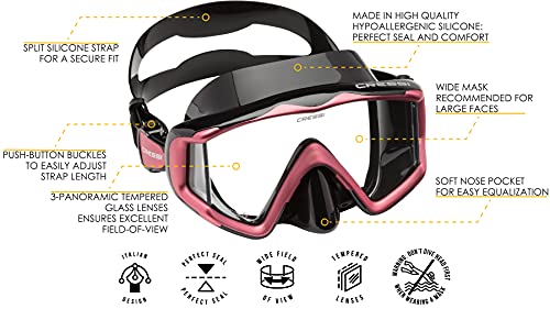 Cressi Perfect View Scuba Diving, Snorkeling Mask in Pure Comfortable Silicone - Available with Different Panoramic Lenses - Liberty Triside: Designed in Italy