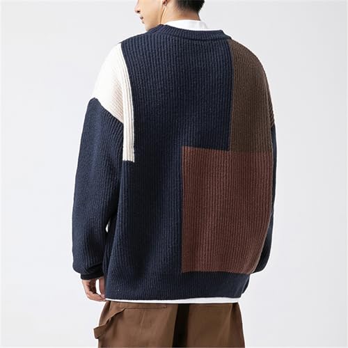 Autumn Winter Sweaters for Men Color Block Patchwork Knitted Casual Pullovers Street Slim Clothing4