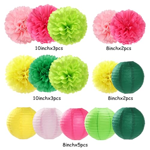 Image of Hawaiian-Summer Pool Party-Decorations Paper-Flowers Lanterns - 15pcs Luau Tropical Beach Tissue Pom Poms Streamers,Birthday Bachelorette Wedding Baby Shower Graduation Hanging Supplies Decor Hugfond