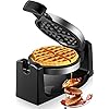 Waffle Maker 1100W, 180° Flip Belgian Waffle Iron with Nonstick Plates, Classic 1" Deep Waffles, Included Recipe, Removable Drip Tray, Browning Control, Stainless Steel