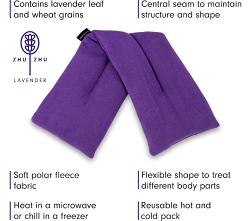 Zhu-Zhu Lavender Body Wrap Wheat Bags Microwavable - Microwave Heat Pad for Joint & Muscle Pain Relief, Neck and Shoulder Pain, Menstrual Pain, Stress - Reusable Hot & Cold Heat Pack - Purple Fleece - Image 2