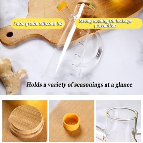 Bottiglia dispenser per olio in vetro borosilicato con scala e manico, brocca a prova di perdite per aceto e olio, perfetta per cucinare in cucina