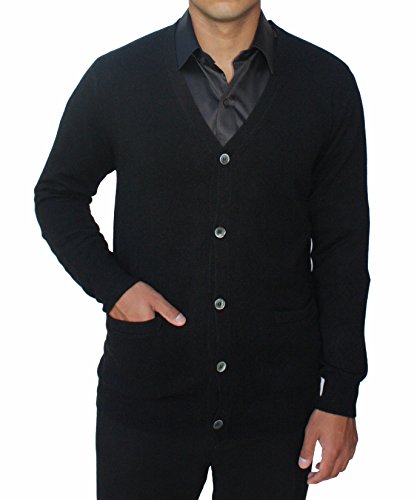 Cashmere Boutique: Men's100% Pure Cashmere Button Front Long Sleeve Cardigan Sweater with PocketsColor: Charcoal Gray, Size: Large4