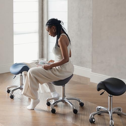 Image of Ergonomic Saddle Stool, Adjustable Pneumatic Swivel Rolling Saddle Seat with Wheels for Hygienic, SPA, Salon, Home and Office, Haku 506 Series, Black