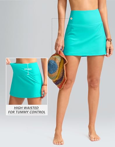 Image of SANTINY Women's High Waisted Swim Skirt with Pocket Tummy Control Tankini Swimsuit Bathing Suit Bottoms for Women