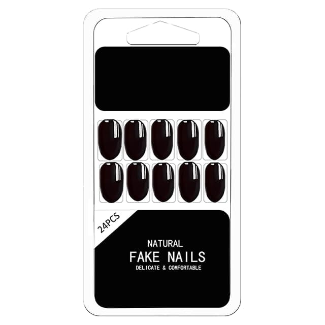 BANIRA Artifical Fake Nails With Buffer & Glue, Natural False Nails Delicate & Comfortable With Long-Lasting And Waterproof For Women [Black] (Pack Of 24)-image-5