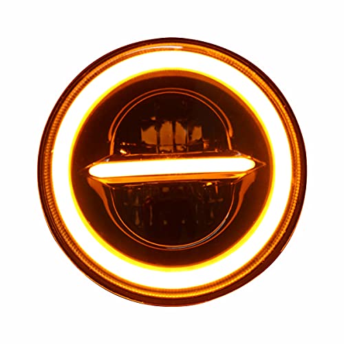 Image of Miwings Round LED Minus Style Hi /Low Beam Headlight 75W H4 Compatible with Royal Enfield, Jeep, Thar, motorcycle, Cars, Harley Davidson (Amber & White, 7 inch)