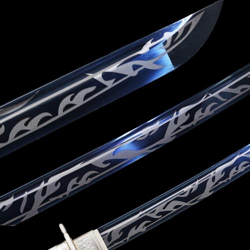 Kamaiwo 1045/1060 Handmade Hand Forged Authentic，Japanese Katana Samurai Swords Are A Unique Gift For Men - Full Tang High Carbon Steel Makes A Memorable For Martial Arts Collectors,Blue thumb #3