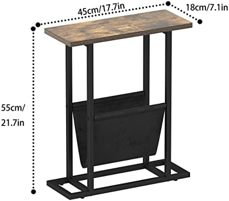 YUSONG H Narrow Side Table, Slim Sofa End Table with Magazine Fabric Storage, for Living Room, Bedroom, Rustic Brown, 18x45x55 cm