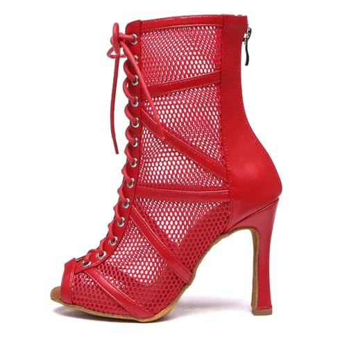 Image of Dance Practice Shoes for Women Mesh Ballroom Sandals Heels Party Prom Ankle Booties with Zip