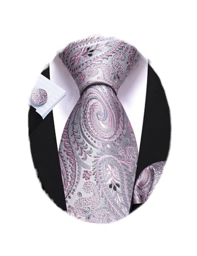 Image of Barry.Wang Paisley Tie Fashion Set Hanky Cufflinks Neckties for Men Woven Silk