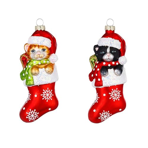 Christbaumschmuck Glas 14,2cm - Katze im Strumpf Figur zum Aufhängen...