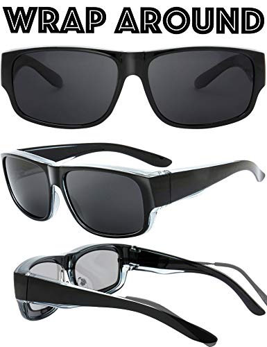Image of The Fresh High Definition Polarized Wrap Around Shield Sunglasses for Glasses - Leather Eyeglasses Case