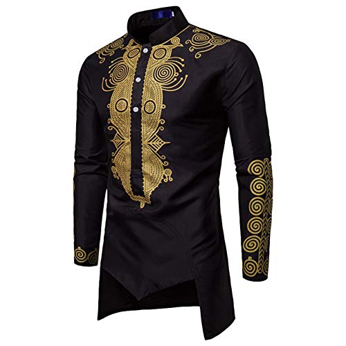 Blusa masculina WSLCN com estampa Dashiki africana, manga comprida, primavera, outono, Preto, Bust 4